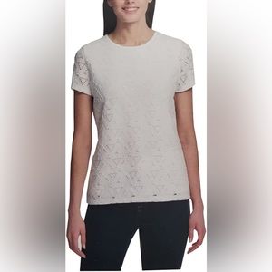 MARC NEW YORK Women's White Textured Lace Top Shirt Short Sleeve  Blouse Sz XXL